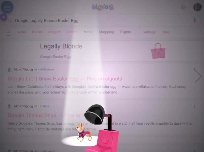 Google Legally Blonde Easter Egg – Pink Page Effect